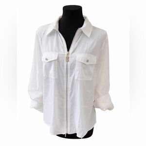 Michael Kors White Zip-Up Utility Blouse with Chest Pockets